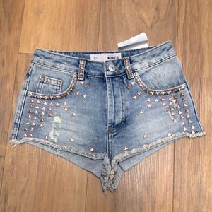 Topshop High waisted jean shorts with studding